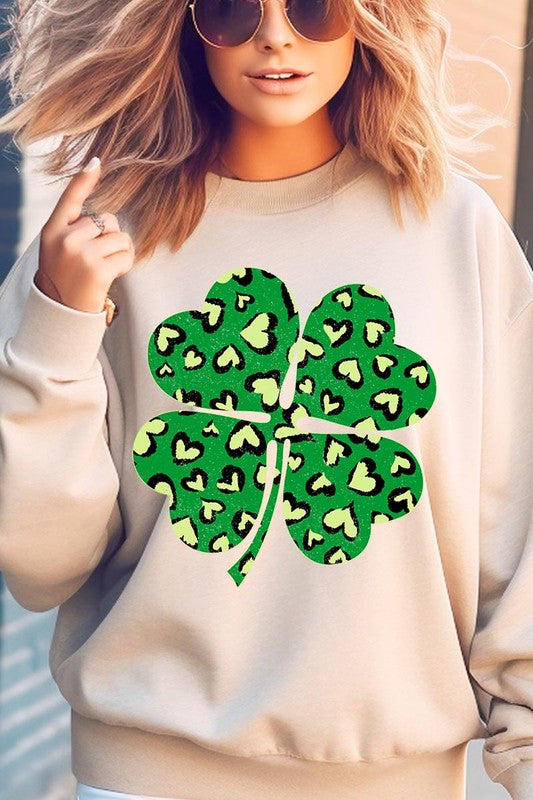 Four Leaf Clover Graphic Fleece Sweatshirt
